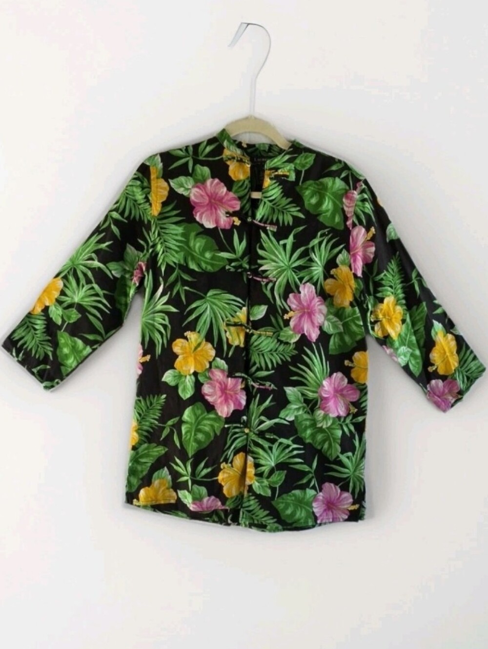 Lauren Ralph Lauren Tropical Floral Linen Tunic Top Hawaiian Hibiscus Print S